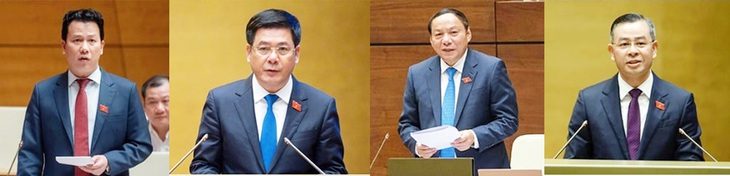 4 bộ trưởng, trưởng ngành sẽ trả lời chất vấn những vấn đề gì?- Ảnh 1. Từ trái qua phải: Bộ trưởng Đặng Quốc Khánh, Bộ trưởng Nguyễn Hồng Diên, Bộ trưởng Nguyễn Văn Hùng và Tổng Kiểm toán Nhà nước Ngô Văn Tuấn