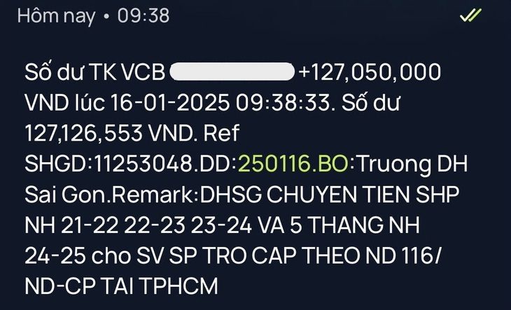 hinh-anh-1737092301215797553261 498 sinh viên sư phạm Trường đại học Sài Gòn nhận hỗ trợ 127 triệu đồng/người - Ảnh 1.